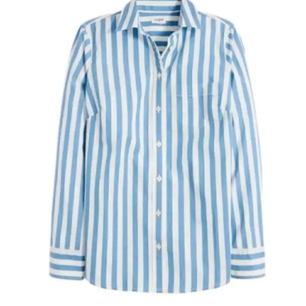 J. Crew Factory BT991 Button-up cotton poplin shirt signature fit blue and white